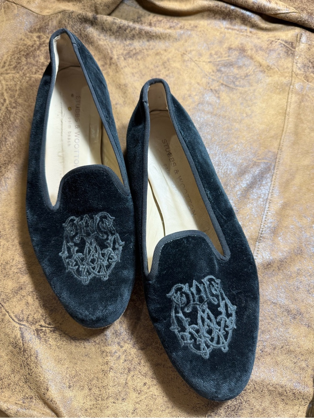 51. Stubbs & Wootton Black Velvet Embroidered Loafers